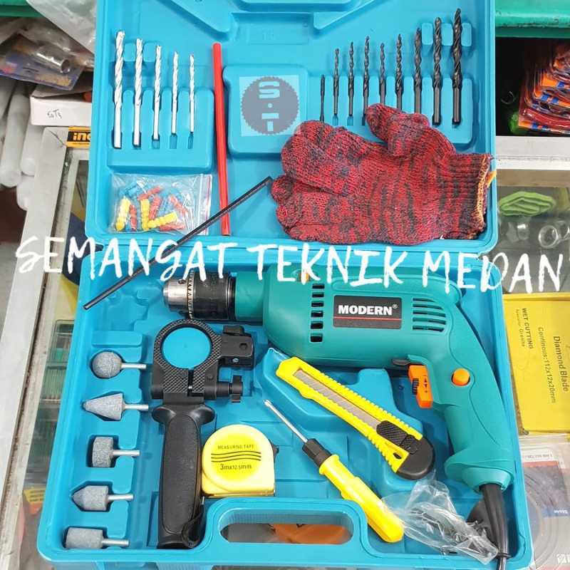 Jual M2130 PAKET MESIN BOR LISTRIK IMPACT DRILL SET 13MM MODERN M 2130