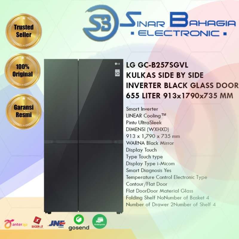 Jual LG GC-B257SGVL KULKAS SIDE BY SIDE INVERTER BLACK GLASS DOOR 655 ...