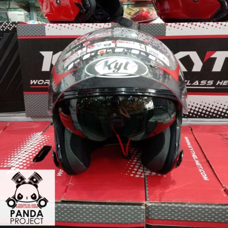 Promo Helm KYT Half Face Galaxy Slide Double Visor MATT BLACK Diskon 6