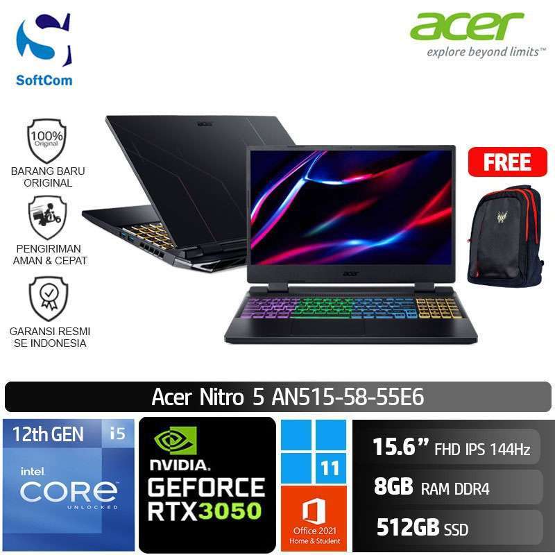 Jual Acer Nitro 5 An515 58 55e6 Laptop Gaming [core I5-12500h/8gb/512gb ...