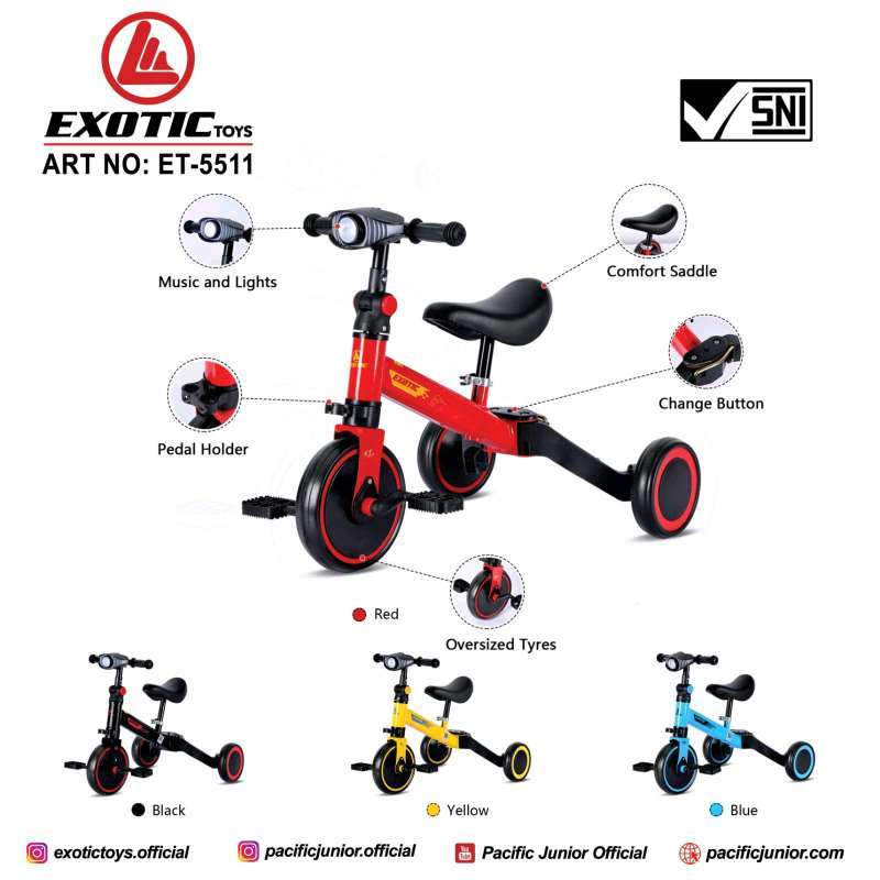 Jual Pushbike Push Bike Balance 3 Fungsi Exotic ET5511 Bike Kids Roda