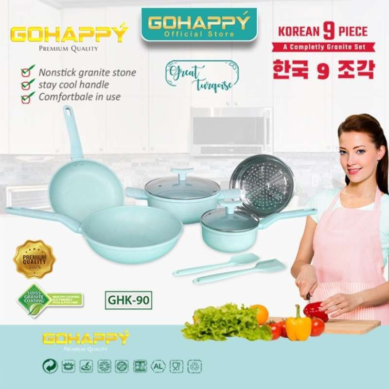 Jual Panci Set Granite Gohappy Cookware Korean High Pot Super 9 Pcs di