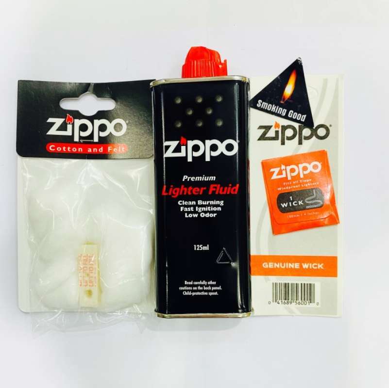 Jual Original set fluid 125ml + cotton dan felt + wick Zippo di Seller
