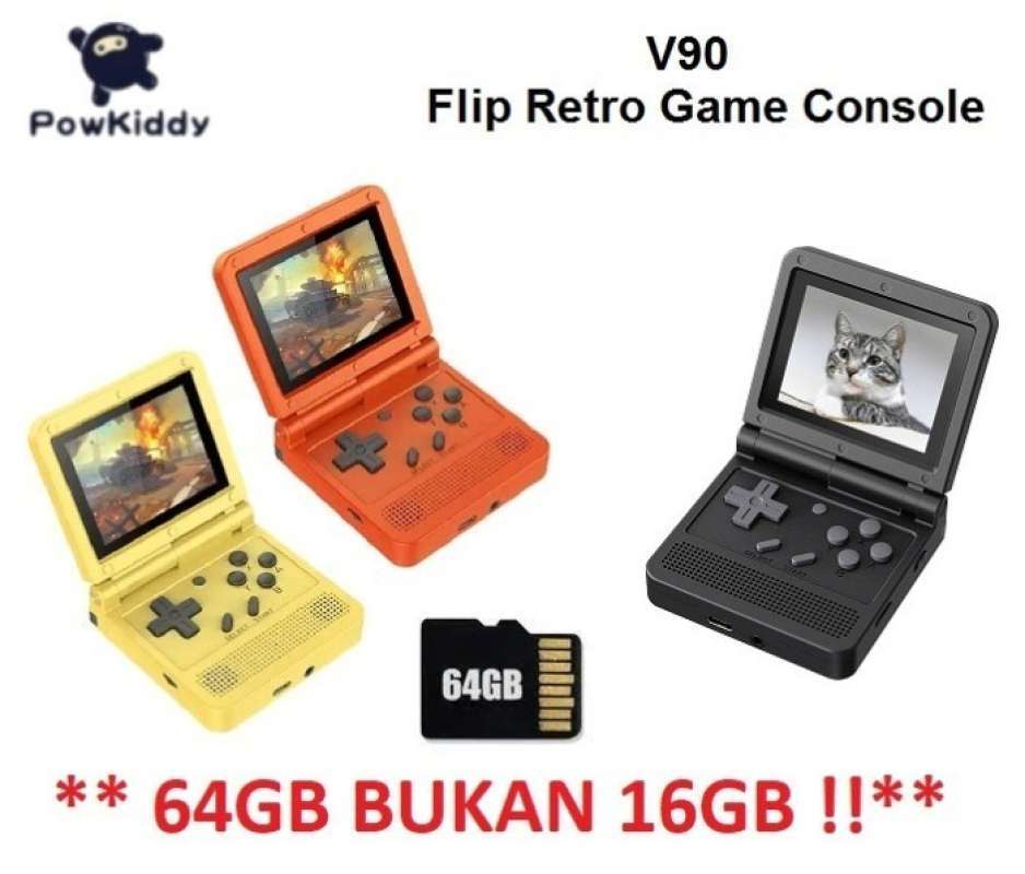 Jual Game Nostalgia Jadul POWKIDDY V90 Retro Flip Handheld Console