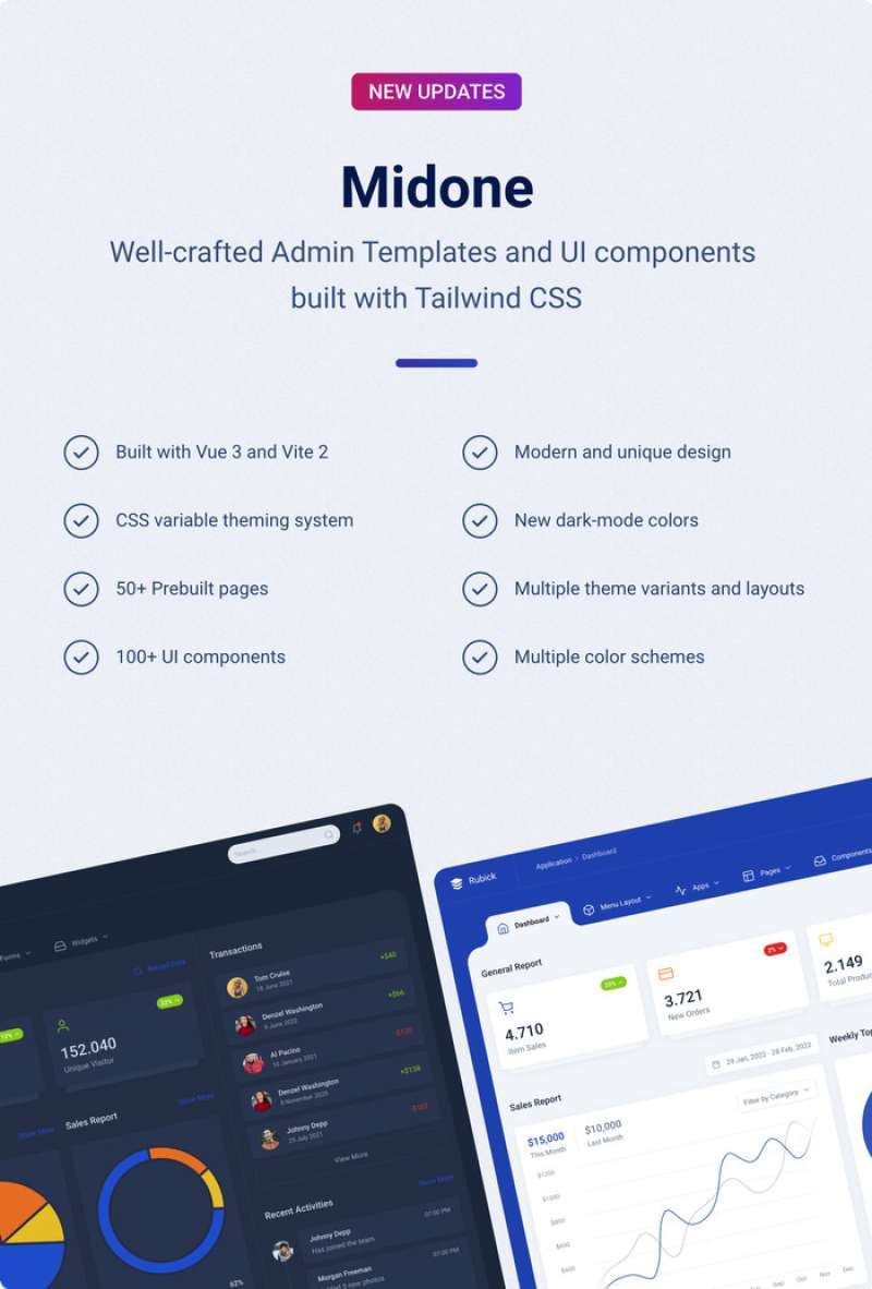 Jual Midone - Vuejs Admin Dashboard Template & Html Version Di Seller ...