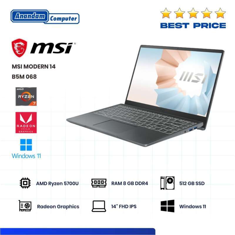 Jual MSI MODERN 14 B5M [9S714DL24068] Ryzen 7 5700U 8GB 512GB 14 FHD