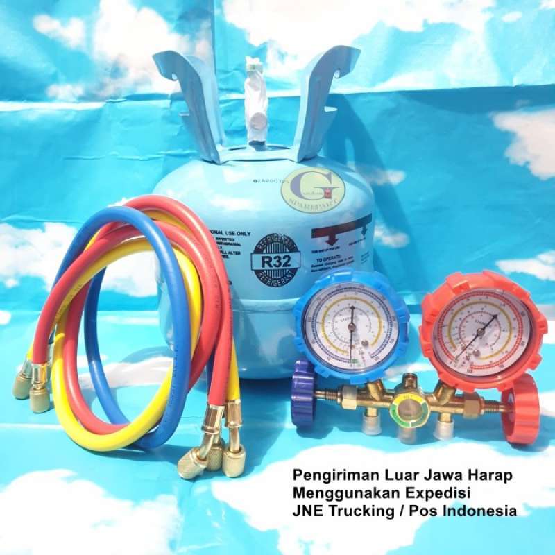 Promo Paket Freon AC R32 3kg Tabung Kecil segel Double Manifold Diskon