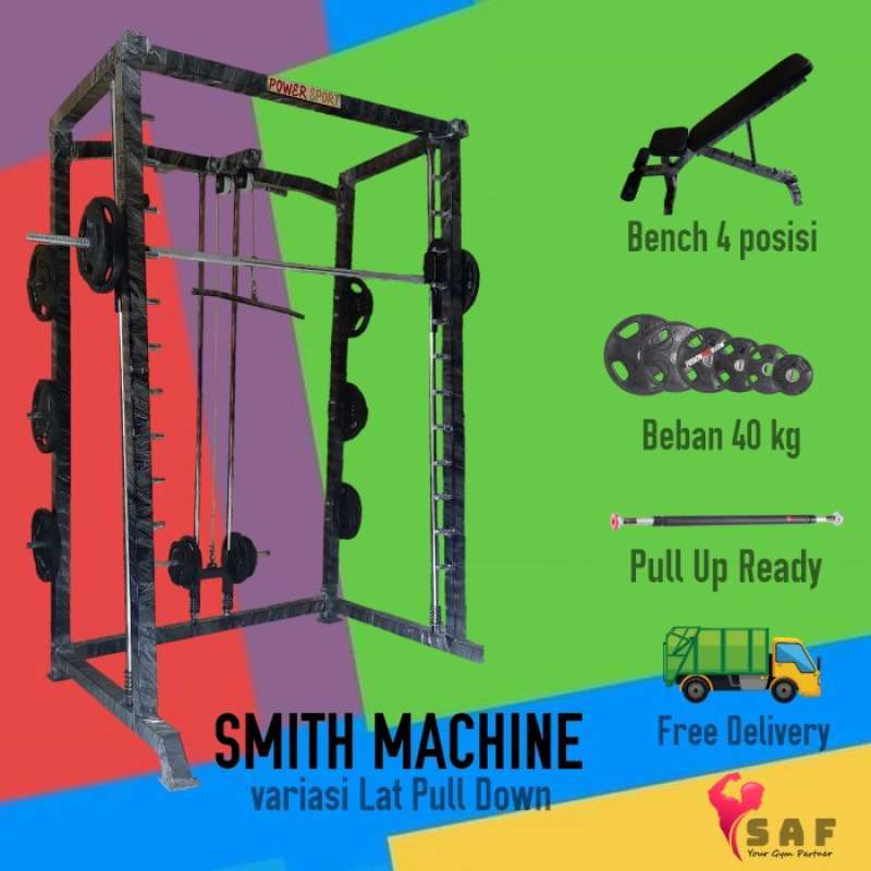 Jual SMITH MACHINE & ADJUSTABLE BENCH PLUS BEBAN 40 KG ALAT FITNESS di