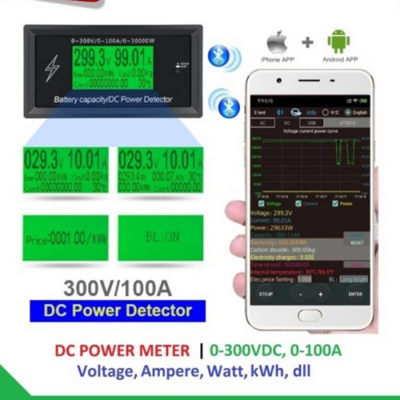 Jual DC KWH METER WATTMETER AMPER 300V 100A WITH BLUETOOTH ...