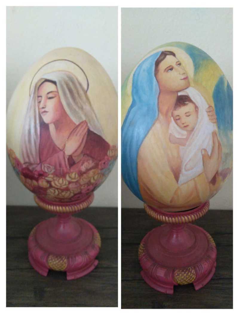 Jual Lukisan Bunda Maria Rohani Katolik Hiasan Telur Kayu Ukuran Kecil ...