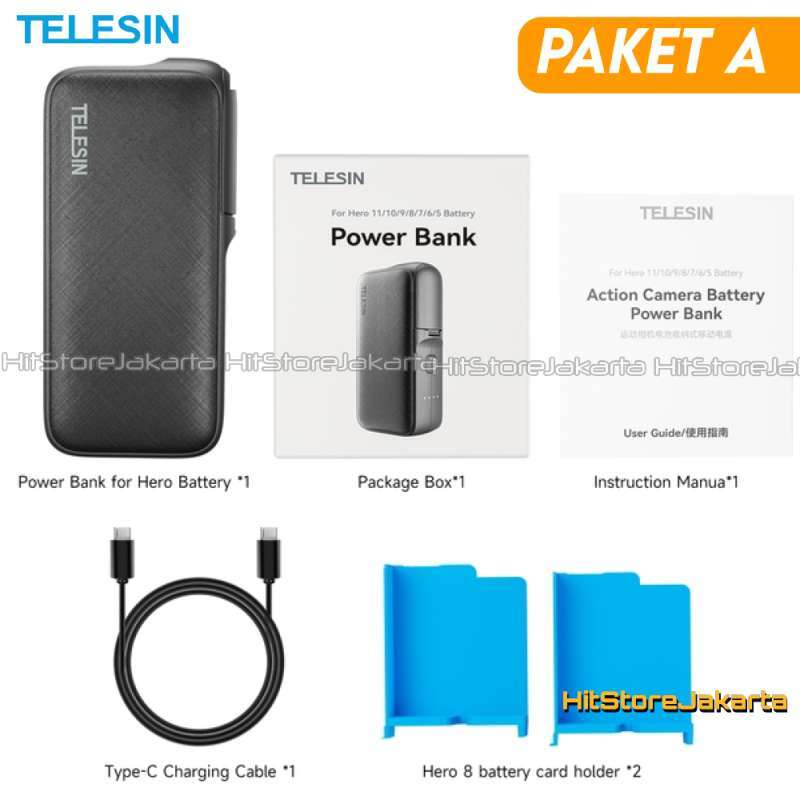 Jual Telesin Baterai Battery Charger Box For Gopro Power Bank Action