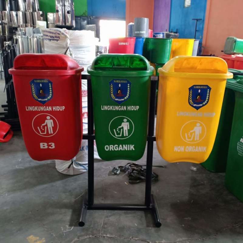 Jual 4 Set Tong sampah fiber 50 liter 3 in 1 di Seller Toko Diranata