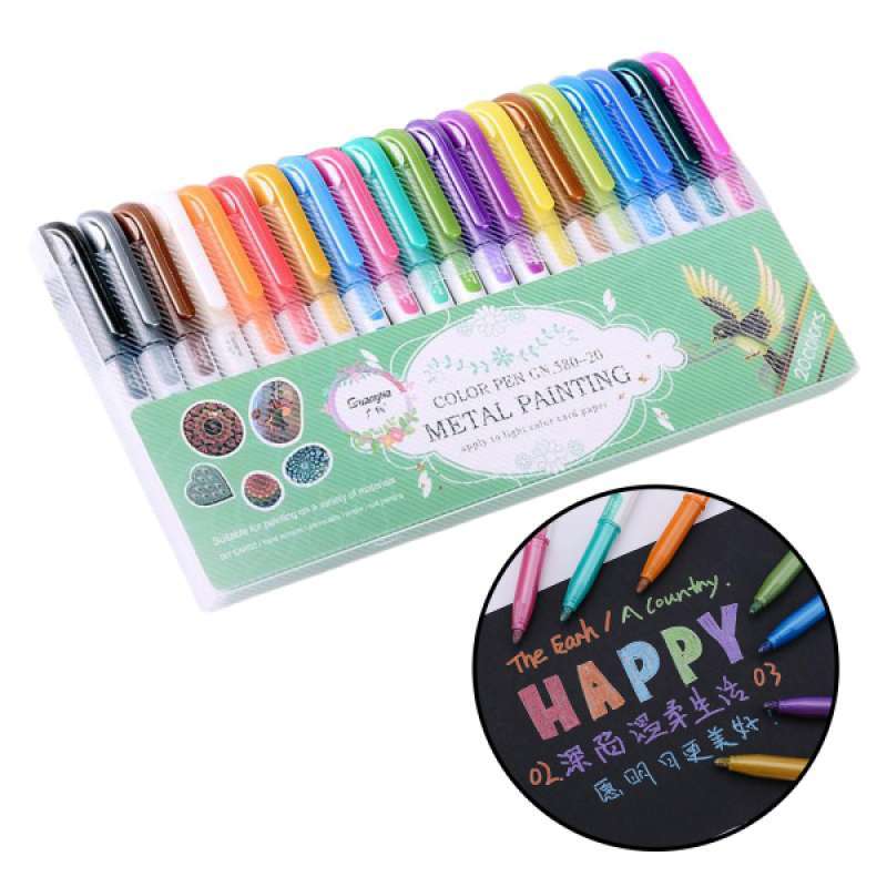 Jual 8/12/20Pcs Metallic Marker Pens for Black Paper, Diary Card Making