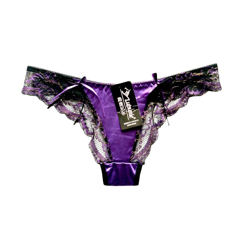 Jual OEM Thong Satin Renda Celana Dalam Wanita - Ungu