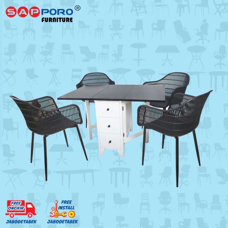 Jual Dining Set / Meja Makan Set SAPPORO BROOME DOUBLE BLACK di