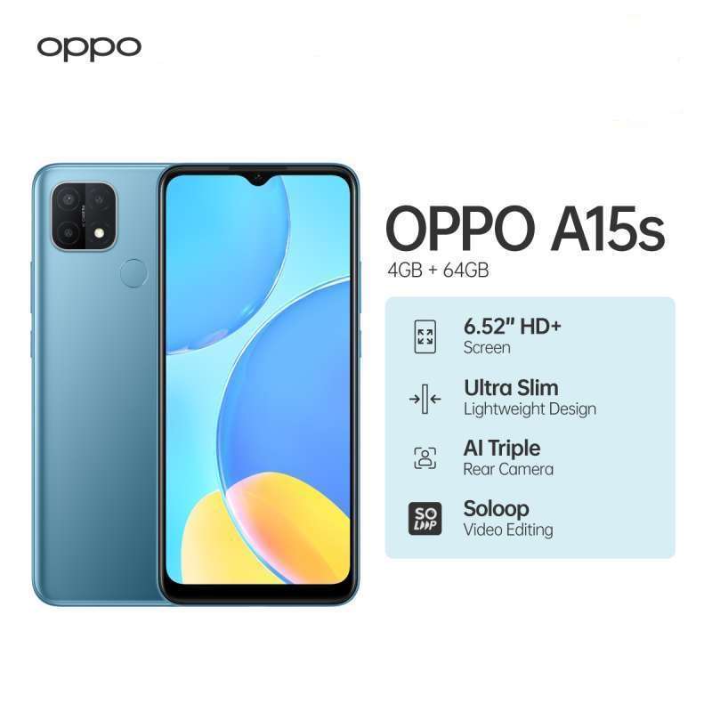 Jual OPPO A15s Smartphone ( Ram 4GB / Rom 64GB ) Mystery Blue di