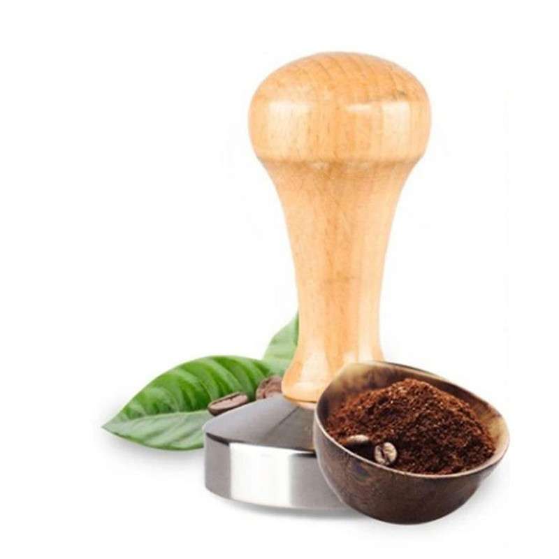 Jual LANS 58mm Stainless Steel Coffee Tamper Curved Base Espresso Hammer Beans Press With Wooden
