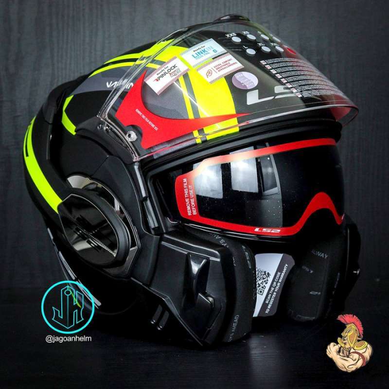 Jual LS2 HELM FF399 VALIANT LINE MATT BLACK HiVis YELLOW MODULAR