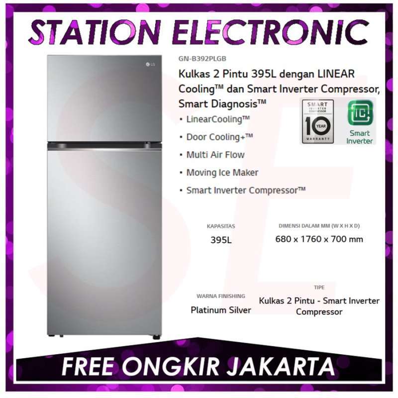 Jual LG GNB392PLGB Kulkas 2 Pintu dengan LINEAR Cooling™ dan Smart