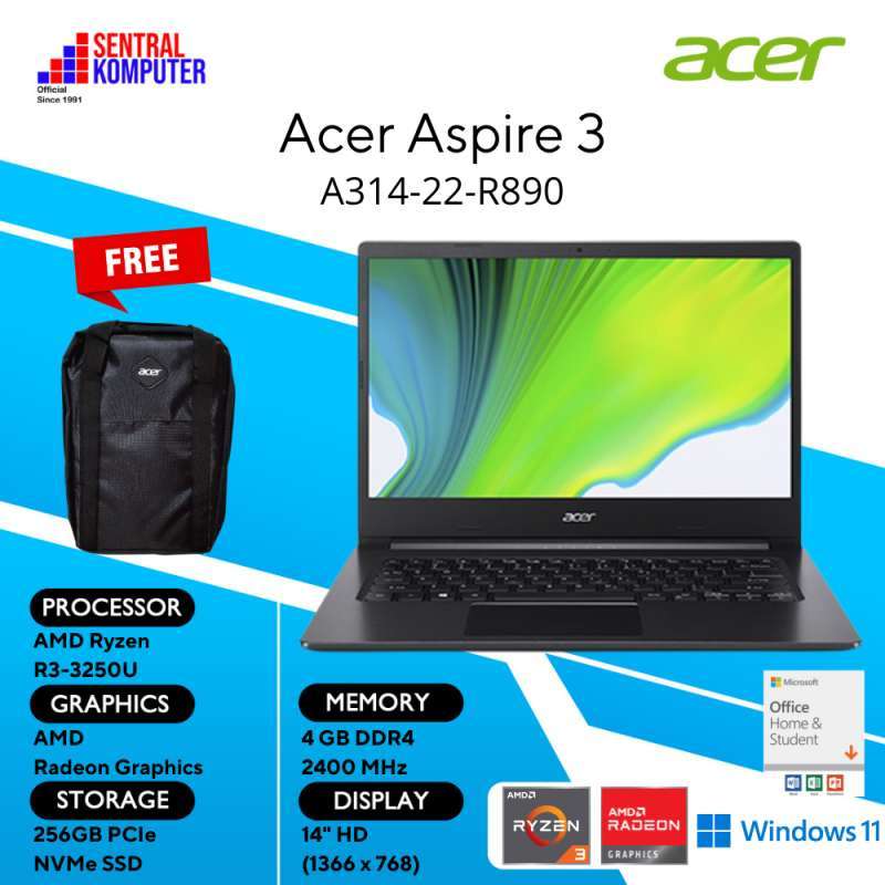 Jual Acer Aspire 3 A314-22-R890-Ryzen™ 3-3250U-4GB-256GB-Win 11 & OHS ...