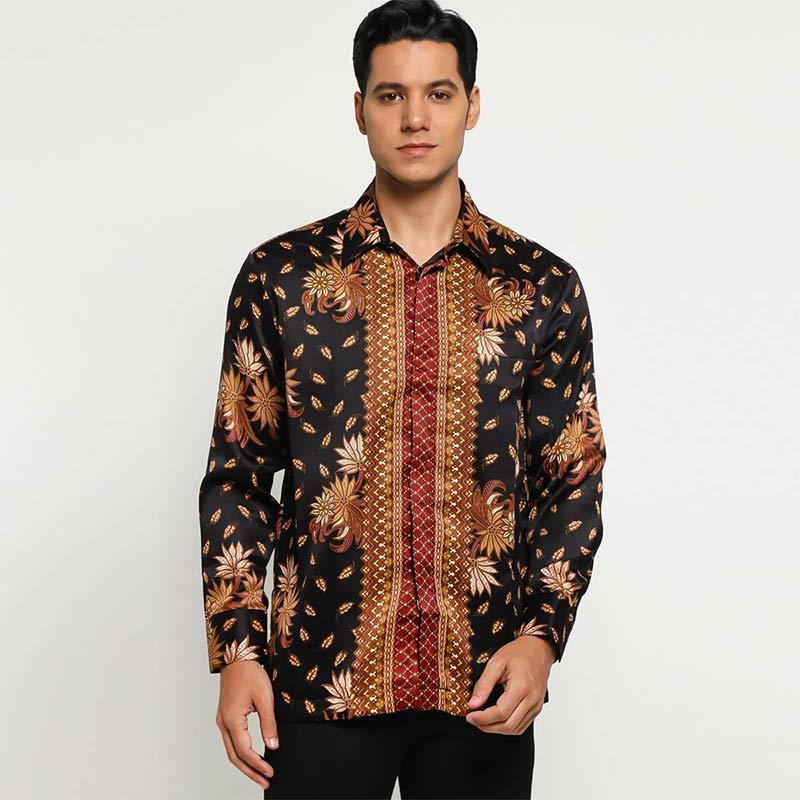 Batik Arjunaweda Bunga Matahari Kemeja Batik Pria Hitam ...