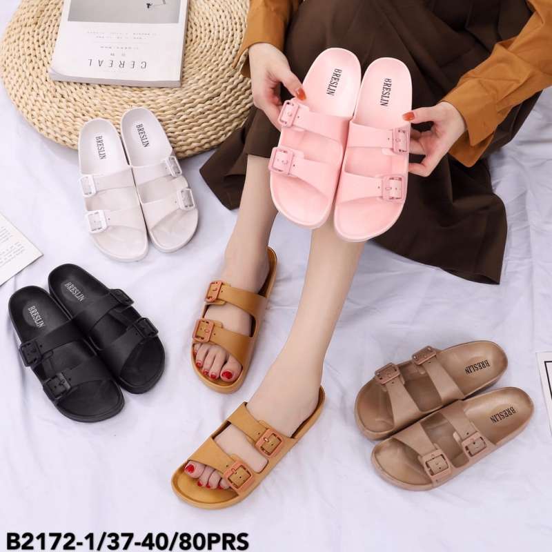 Promo Sandal Slop Kait / Sandal Flat Wanita 2 Ban Gesper Enak dipakai Anti Slip Import 40