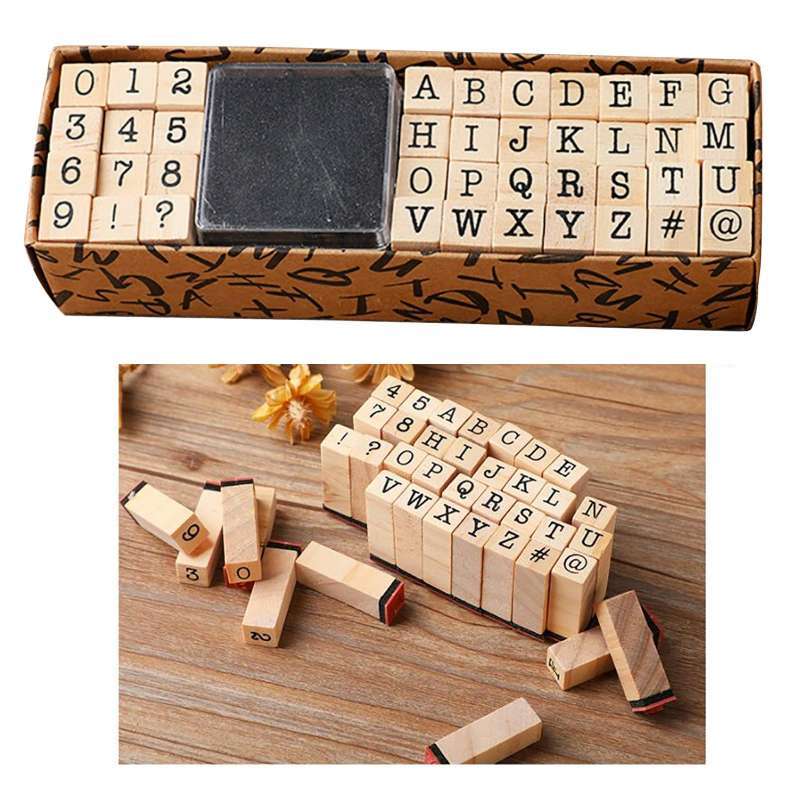 Jual 40x Vintage Style Wooden Alphabet Number Rubber Stamps Teaching