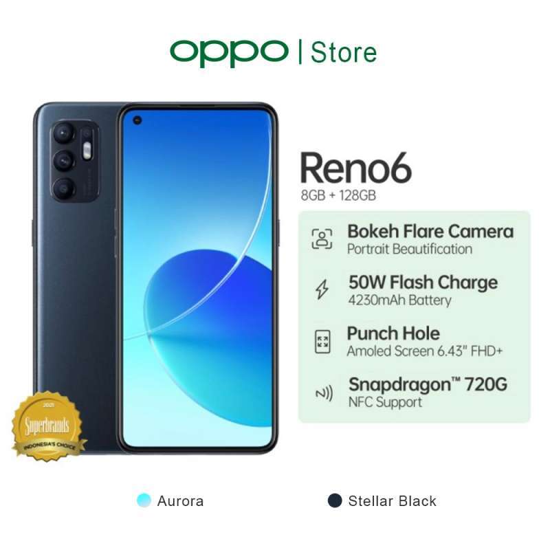 Promo OPPO RENO 6 RAM 8/128GB GARANSI RESMI - AURORA di Seller Bintang