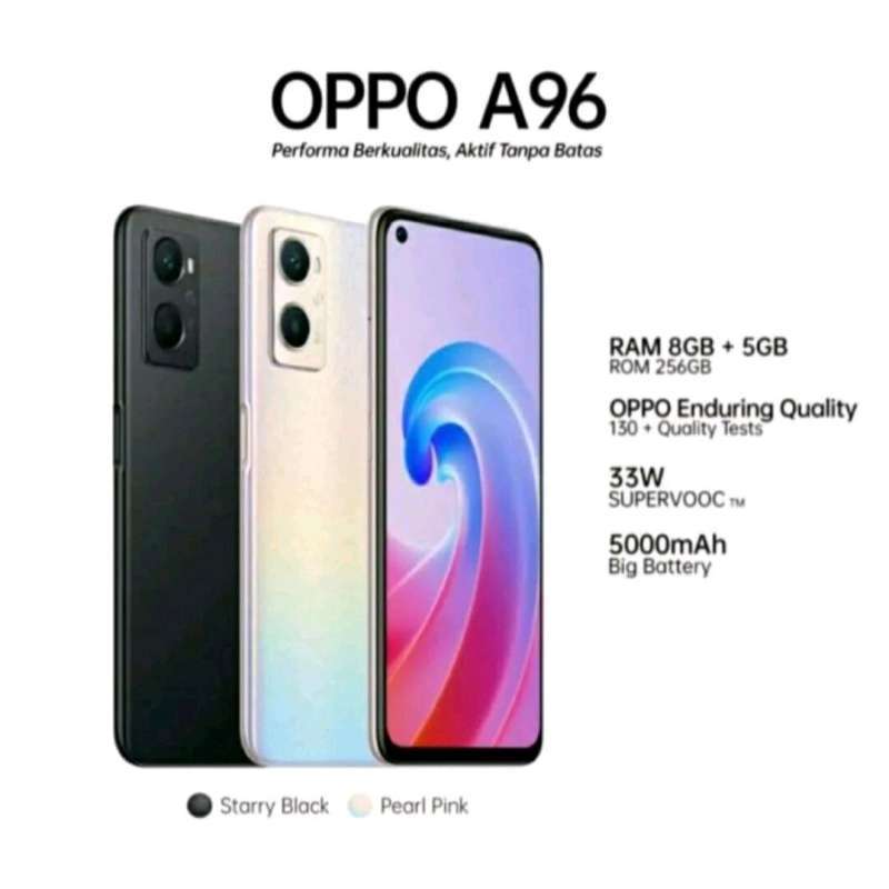 Jual OPPO A96 8+5/256 GB Garansi Resmi Indonesia - Merah Muda Mutiara