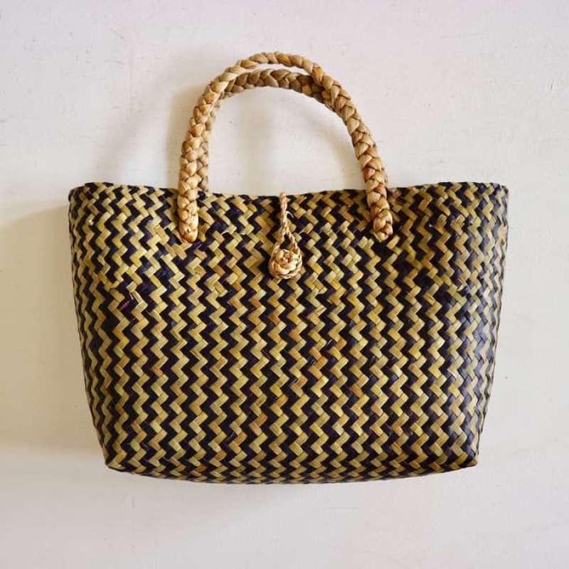 Jual Tas Purun Midi Motif, Tas Anyaman, Tas    Rotan, Tas Handmade Purun