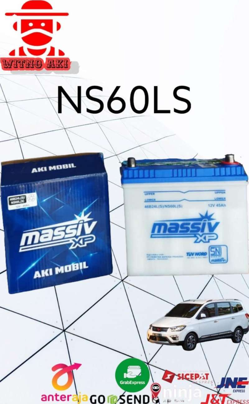 Jual aki mobil wuling confero massiv xp ns60ls 46b24ls 12v45ah aki