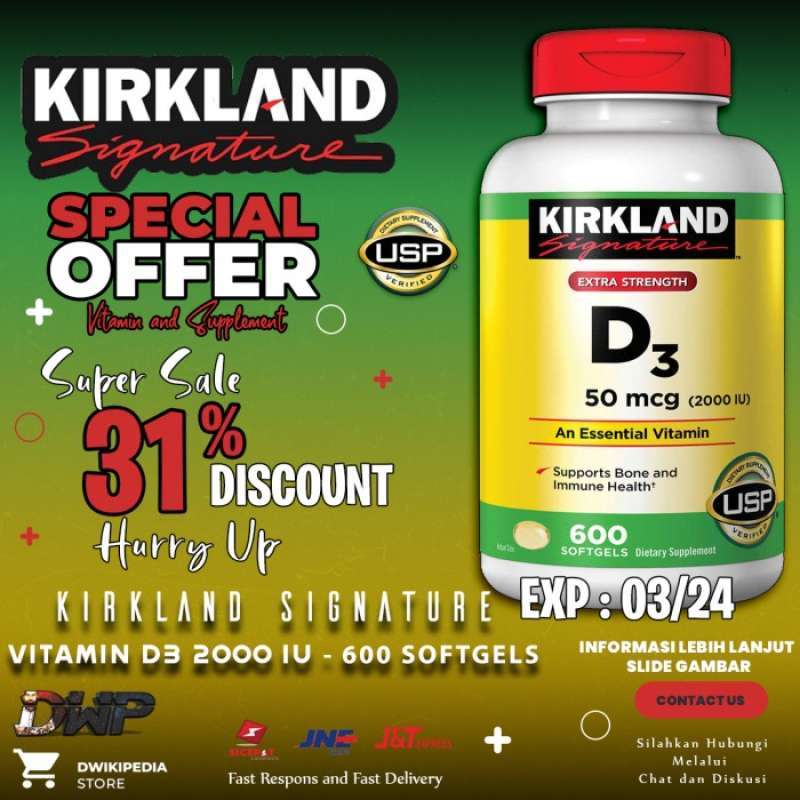 Jual OEM Kirkland Signature Vitamin D3 2000 IU 600 Softgels di Seller Miyustore Tugu Utara