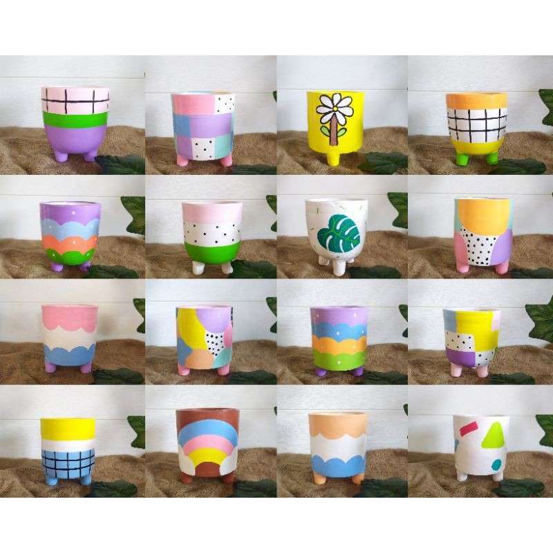 Promo POT TANAMAN HIAS KAKTUS SUKULEN CLAYPOT KAKI LUKIS TANAH LIAT