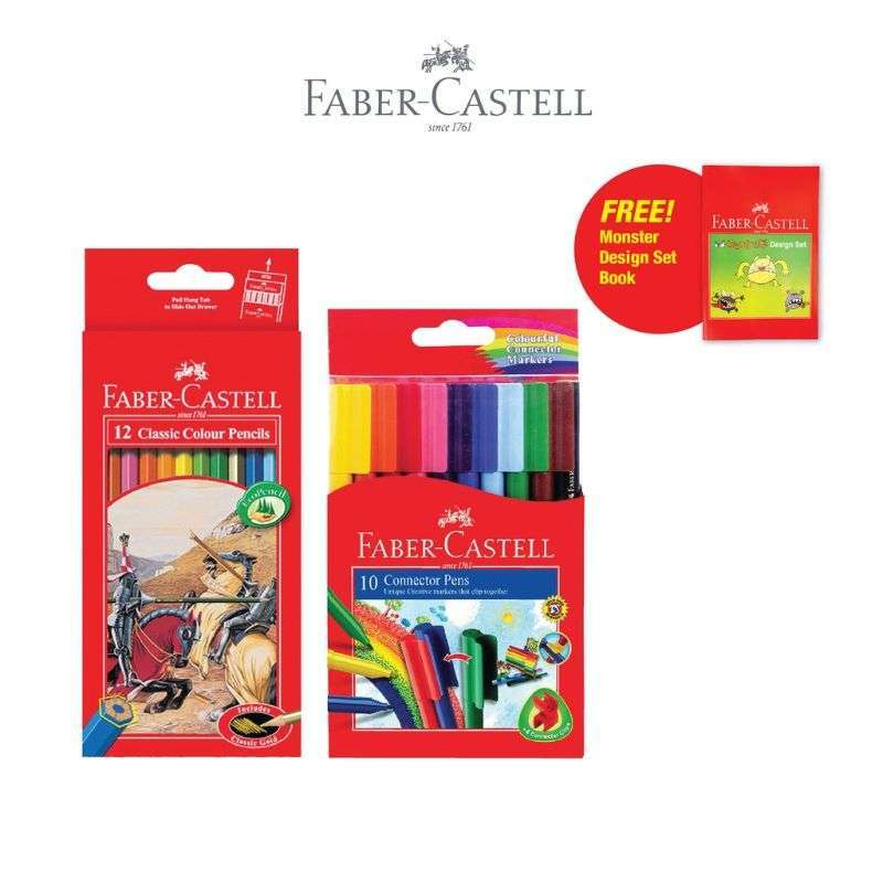 Jual FaberCastell Pensil Warna set 12 & Connector Pen 12 Free Buku