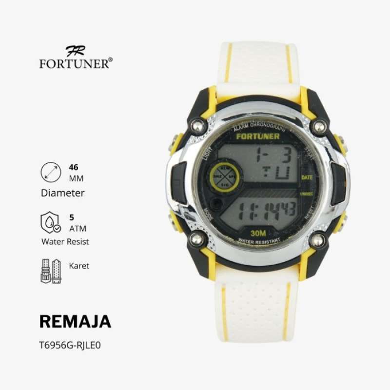 Jual Fortuner Jam Tangan Sports Digital Remaja Rubber Water Resist Tiarney Hitam Hijau di