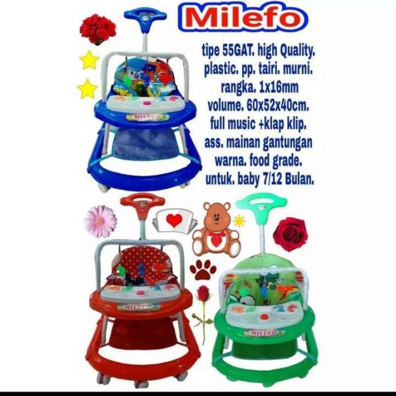 Jual BABY WALKER MILEFO ADA MUSIK + DORONGAN FREE PACKING DUS & BUBBLE