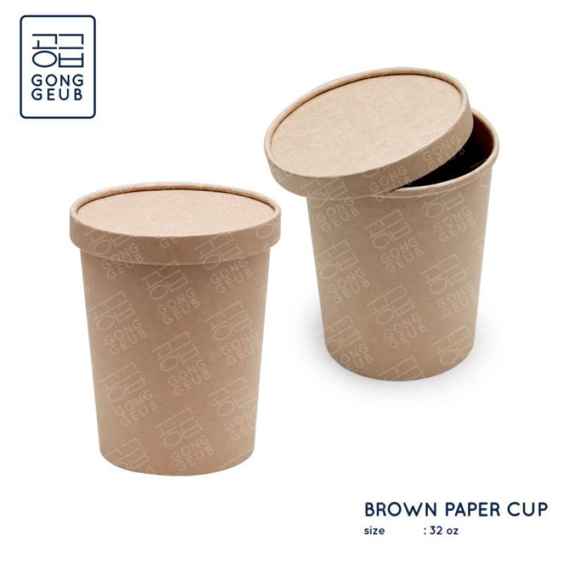Jual Brown Paper Cup 32 Oz - Gelas Mangkok Kertas Kraft Cokelat U ...