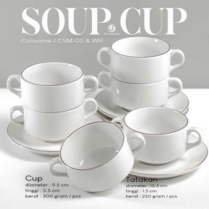 Jual Consomme Cup & Saucer, Soup Cup + Saucer Polos (6Set) Bit Keramik