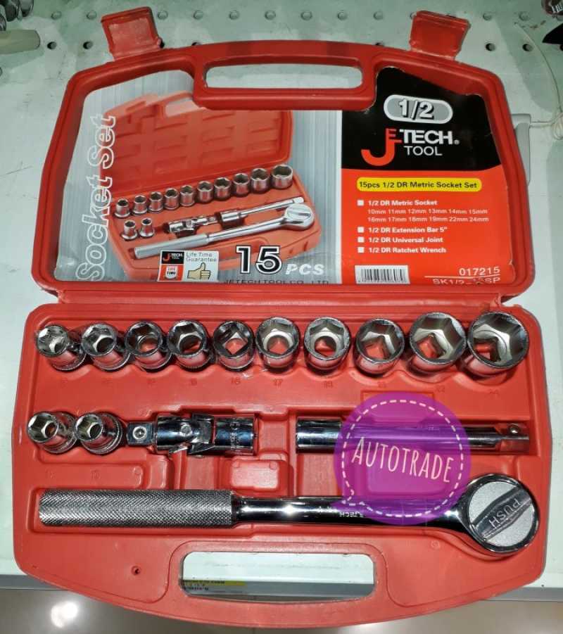 Promo Kunci Sok Mobil 15 Pcs 1/2Dr Socket Set Metric J Tech Tool Diskon