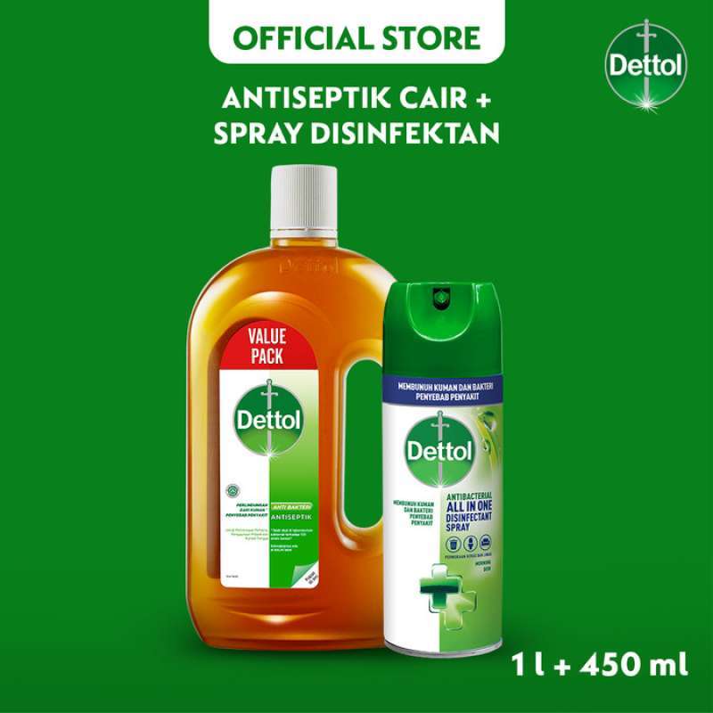 Jual Dettol Disinfectant Spray Morning Dew 450Ml + Dettol Antiseptik 1L