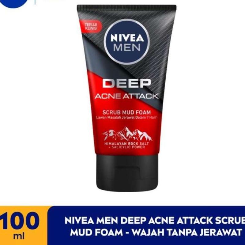 Jual NIVEA MEN Deep Acne Attack Scrub Mud Foam 100ml Wajah Tanpa