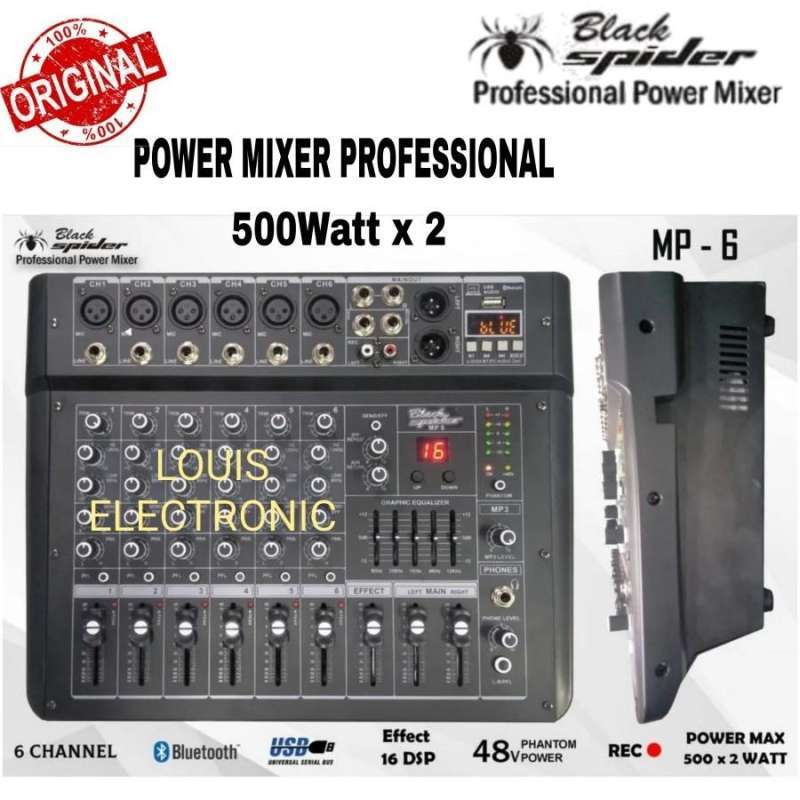 Jual Power Mixer Black Spider MP6 MP6 6 Channel Bluetooth ORIGINAL di