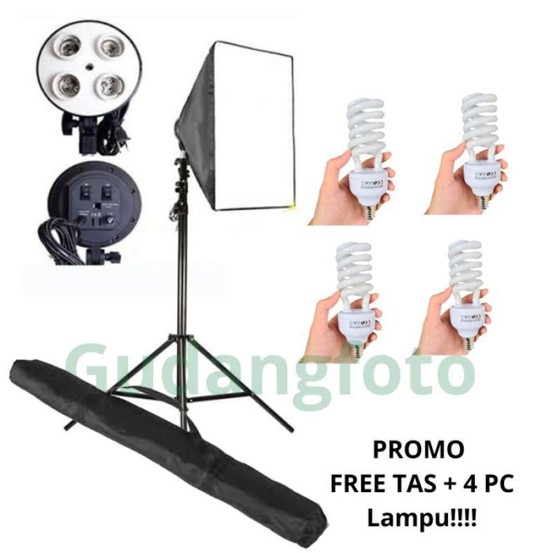 Promo Paket Softbox 4 Lamp Holder Light Stand Promo Lampu Diskon 10 di