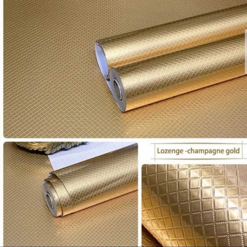 Promo Wallpaper Sticker Dinding Dapur dan Meja Alumunium Foil Gold Kotak Diskon 23 di Seller