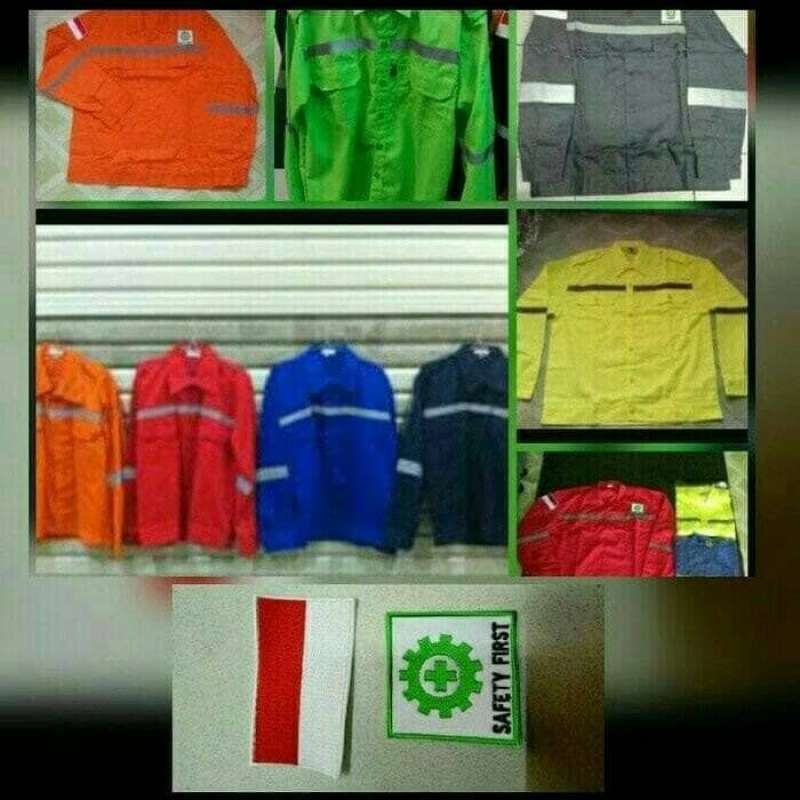 Jual Baju Kerja Safety Kemeja + Logo K3 dan Bendera - Multicolor Semua