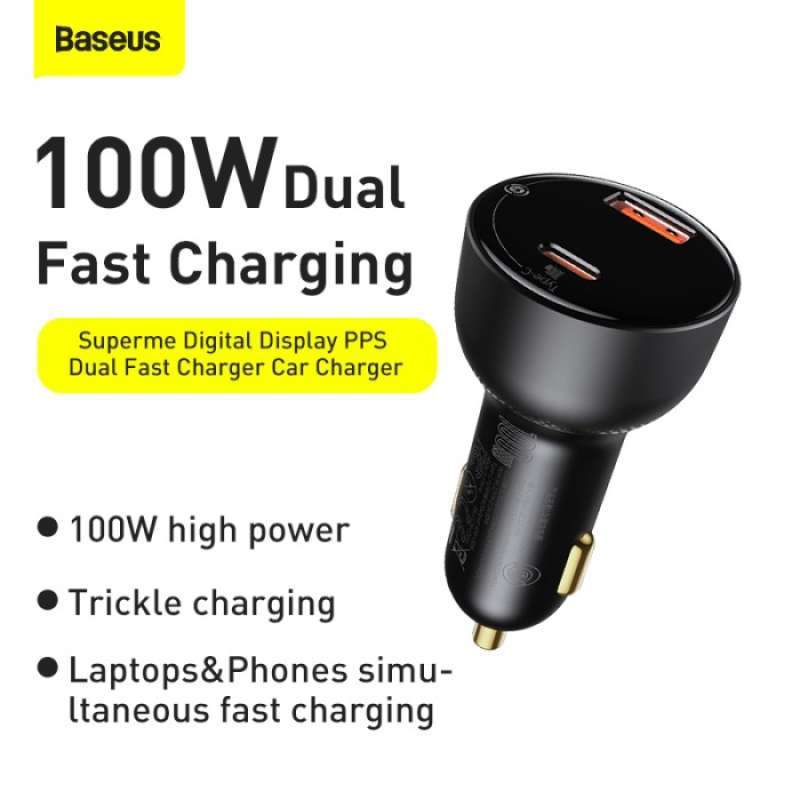 Jual Baseus Car Charger 100W USB TYPE C DIGITAL DISPLAY PPS PD QC di