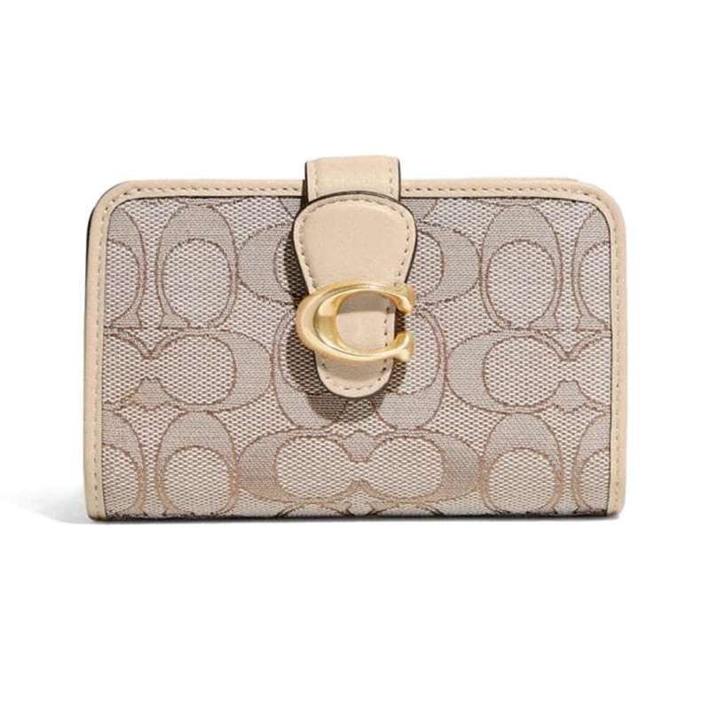 Jual Coach Tabby Medium Bifold Wallet Signature Jacquard Stone Ivory di