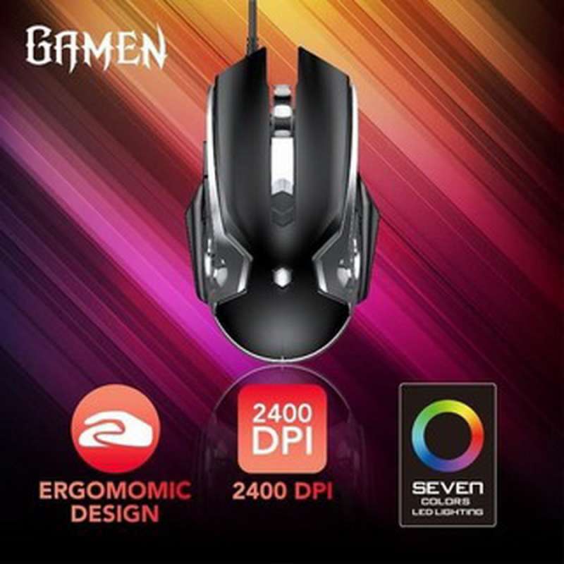 Jual GAMEN GM1200 Gaming Mouse 3200DPI Wired Optical Mouse Gaming with 7 LED Lighting Effects