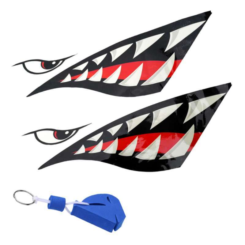 Jual 2x Shark Tooth Decals Stickers Kayak + Sailing Floating Key Chain