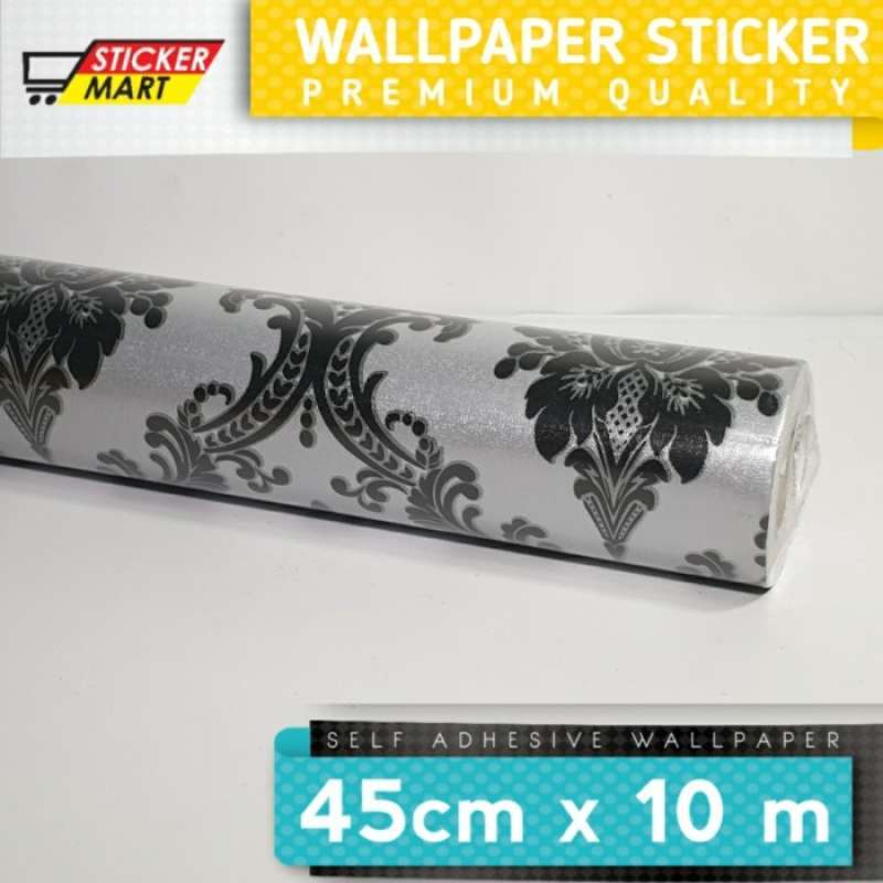 Promo Sticker Wall Stiker Lux Mewah Damask Silver Grey Black Batik abu